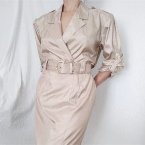 VTG 80's Joan Walters Pale Gold Trench Dress